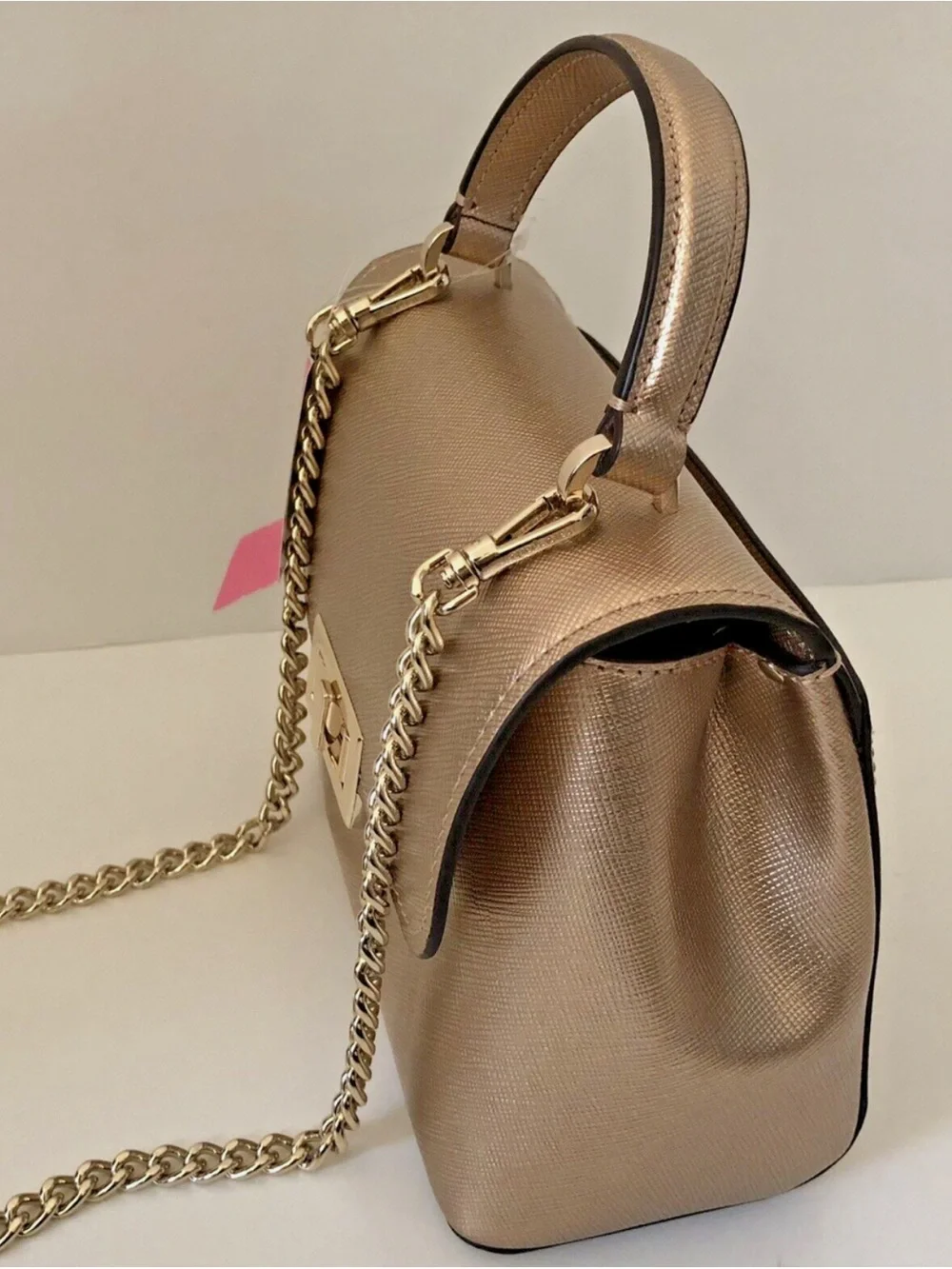 kate spade Metallic Rose Gold Top-Handle Chain Satchel